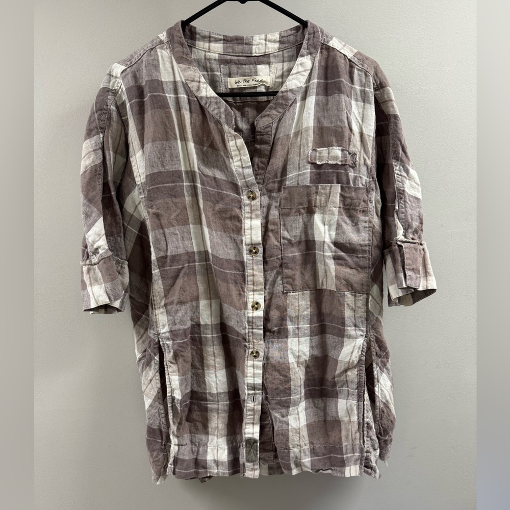 We The Free Brown and White Plaid Oversize Top
